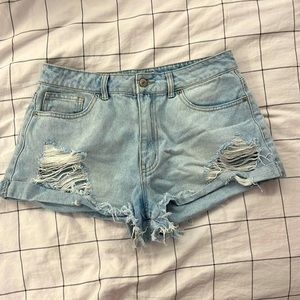 Light Washed Ripped Denim Shorts
